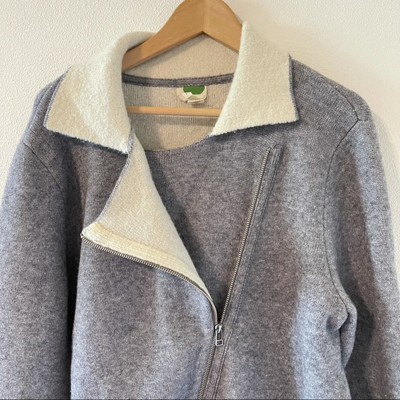 Anthropologie Alpaca Wool Blend Moto Knit Jacket Asymmetric Zip Gray Cream-Large - Picture 7 of 12